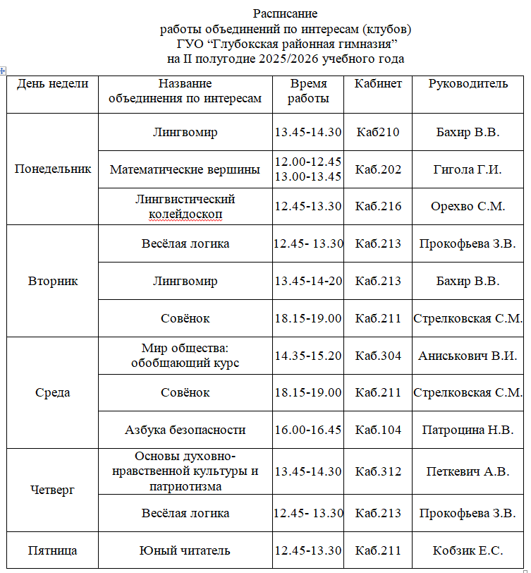 клуб 2 1полугодие